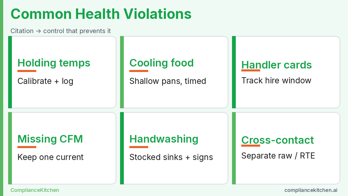 Infographic of common California health code violations and the control that prevents each