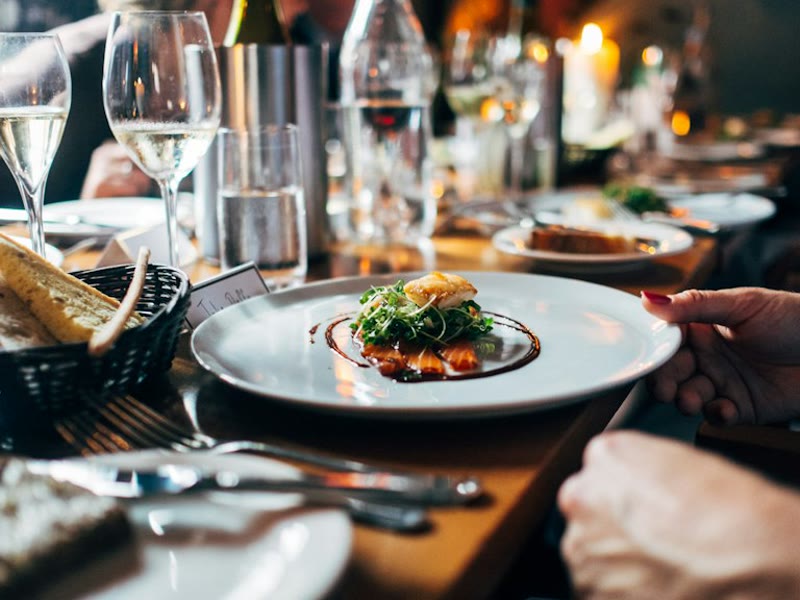 Fine dining restaurant dining room and service