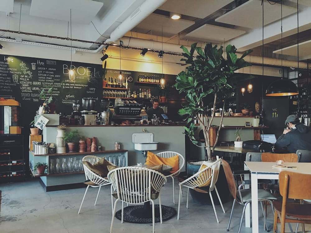 Busy modern cafe and restaurant interior
