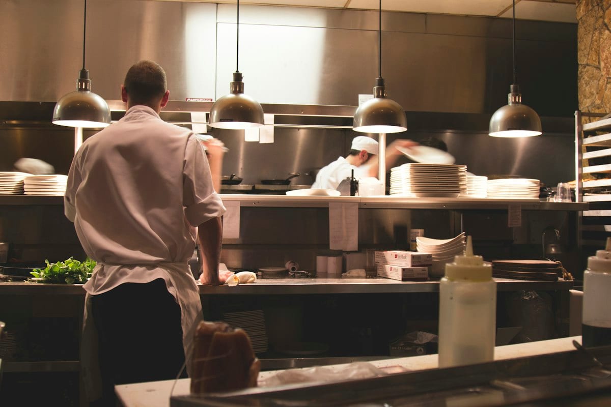 Commercial kitchen line during service